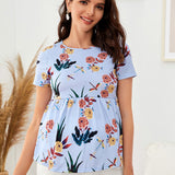 Maternidad top peplum con estampado floral con libelula