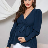 Maternidad camisa peplum con cinturon de manga gigot