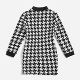 Vestido De Cuello Simulado De Corte Houndstooth Para Ninas Jovenes