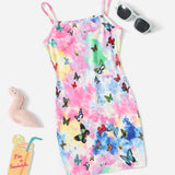 Vestido Young Girl Butterfly Print Tie Dye Fitted Cami