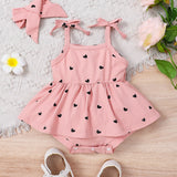 Conjunto De Vestido De Mono Y Diadema Para Bebe Nina Con Diseno Impreso De Corazones