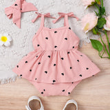 Conjunto De Vestido De Mono Y Diadema Para Bebe Nina Con Diseno Impreso De Corazones