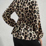 Maternidad Blusa peplum con estampado de leopardo escote cruzado