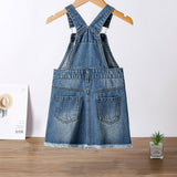 Young Girl Ripped Raw Hem Overall Denim Dress