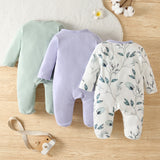 Conjunto De Ropa De Dormir De Bebe De 3 Piezas Con Estampado De Planta Y Pies Cubiertos Para Nina