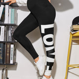 Maternidad Leggings con estampado de letra de cintura ancha