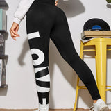 Maternidad Leggings con estampado de letra de cintura ancha