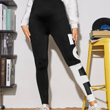 Maternidad Leggings con estampado de letra de cintura ancha