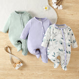 Conjunto De Ropa De Dormir De Bebe De 3 Piezas Con Estampado De Planta Y Pies Cubiertos Para Nina