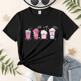 1 Pieza De Camiseta Con Mangas Cortas Impresa Con Diseno De Taza De Cafe Y Gradiente De Colores Para Ninas Adolescentes Para El Verano