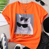 Chicas Camiseta con estampado de gato y slogan