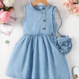 Young Girl Button Front Denim Dress