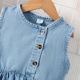 Young Girl Button Front Denim Dress