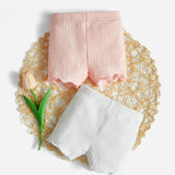 Conjunto De 2 Piezas De Pantalones Cortos Solidos Con Ribetes De Lechuga Para Bebe Nina