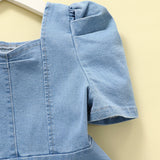 Young Girl Toddler Girls Butterfly Embroidery Puff Sleeve A-Line Denim Dress