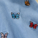 Young Girl Toddler Girls Butterfly Embroidery Puff Sleeve A-Line Denim Dress