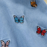 Ninas Vestido mezclilla con bordado de mariposa de manga farol linea A