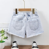 Chicas Shorts mezclilla desgarro bajo crudo