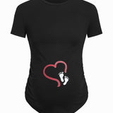 Maternidad Camiseta con corazon & pie con estampado bajo curvo