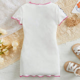 Vestido De Manga Larga Con Estampado De Lechuga Y Texto Para Bebe Nina Con Graficos Y Detalles De Cintas Contrastantes