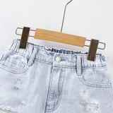 Chicas Shorts mezclilla desgarro bajo crudo