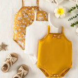 Conjunto De 3 Piezas Para Bebe Nina Con Estampado Floral Body De Tirantes