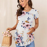 DEARCASE Maternidad Camiseta con estampado floral bajo curvo