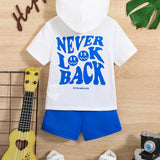 Bebe nino Shorts con camiseta con estampado de slogan con capucha