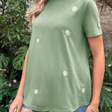 Maternidad Camiseta con bordado floral patron bajo curvo