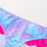 Tween Girl Fish Scales Frill Trim Bow Front Bikini Swimsuit