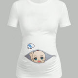 Maternidad Bebe Camiseta con dibujos animados con estampado bajo curvo