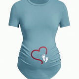 Maternidad Camiseta con corazon & gesto con estampado bajo curvo