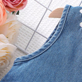 Young Girl Floral Embroidery Button Front Dual Pocket Denim Dress