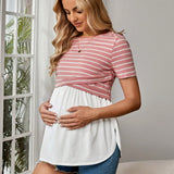 Maternidad Camiseta con estampado de rayas peplum amamantamiento