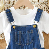 Young Girl 1pc Patched Pocket Pleated Detail Overall Dress