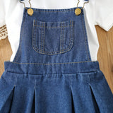 Young Girl 1pc Patched Pocket Pleated Detail Overall Dress