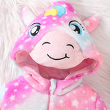 Mono de disfraz con capucha de estrella colorida de unicornio lindo bebe