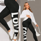 Maternidad Leggings con estampado de letra de cintura ancha