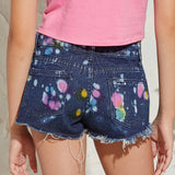 Chica preadolescente Shorts en mezclilla con estampado bajo crudo