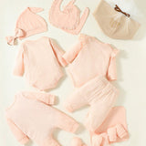 Bebe nina unicolor ribete con fruncido Body & Mono con pantalones & Sombrero & Guantes regalo Set