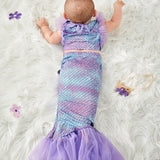 Nina recien nacida Set disfraz con estampado de escamas de pescado de malla en contraste sirena con diadema