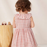 Cozy Cub Vestido de bebe nina con estampado de gingham, ribete de volantes y botones en la parte delantera