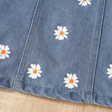 Young Girl Floral Print Pocket Patched Denim Overall Dress