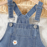 Young Girl Floral Print Pocket Patched Denim Overall Dress