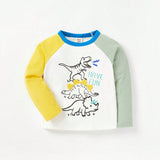 Cozy Cub Bebe nino Camiseta de color combinado con letra & con estampado de dinosaurio en contraste de manga raglan