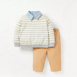 Cozy Cub Bebe nina Pantalones con sudadera de rayas de cuello en contraste