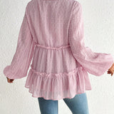 Maternidad Blusa peplum de lunares ribete fruncido de manga farol