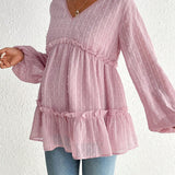 Maternidad Blusa peplum de lunares ribete fruncido de manga farol