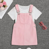 Young Girl Patched Pocket Overall Denim Dress Without Tee