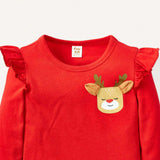 Cozy Cub Bebe nina Camiseta con estampado de dibujos animados ribete con fruncido para Navidad